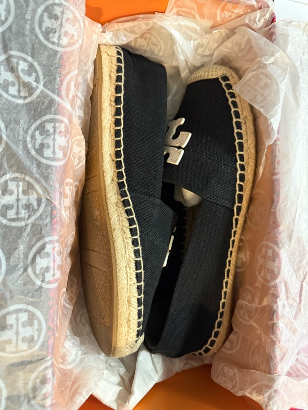 Tory Burch Black Canvas Espadrille Flats with White Logo - Picture 6 of 6